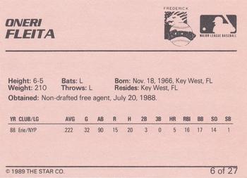 1989 Star Frederick Keys #6 Oneri Fleita Back