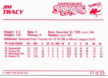 1989 Star Harrisburg Senators #17 Jim Tracy Back