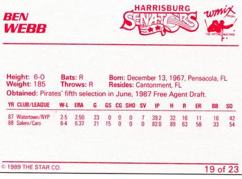1989 Star Harrisburg Senators #19 Ben Webb Back