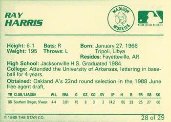 1989 Star Madison Muskies #28 Ray Harris Back