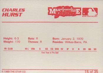 1989 Star Martinsville Phillies #15 Charles Hurst Back