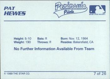1989 Star Peninsula Pilots #7 Pat Hewes Back