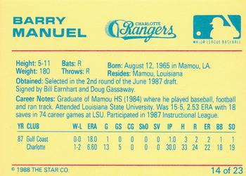 1988 Star Charlotte Rangers #14b Barry Manuel Back