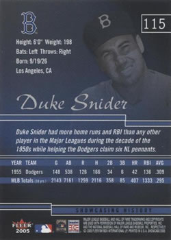 2005 Fleer Showcase #115 Duke Snider Back