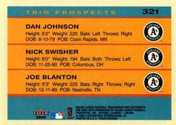 2005 Fleer Tradition #321 Dan Johnson / Nick Swisher / Joe Blanton Back