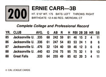 1989 Cal League #200 Ernie Carr Back