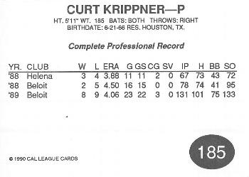1990 Cal League #185 Curt Krippner Back