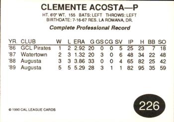 1990 Cal League #226 Clemente Acosta Back