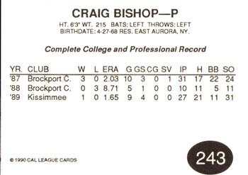 1990 Cal League #243 Craig Bishop Back