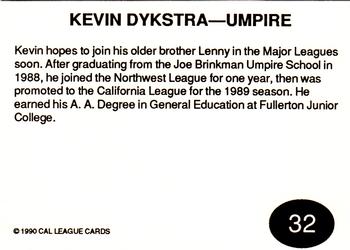 1990 Cal League All-Stars #32 Kevin Dykstra Back