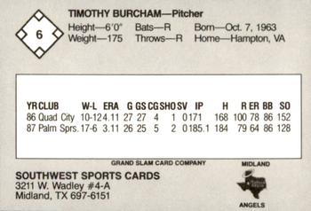 1988 Grand Slam Midland Angels #6 Tim Burcham Back