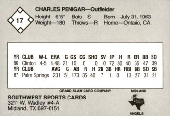 1988 Grand Slam Midland Angels #17 C.L. Penigar Back