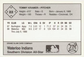 1988 Grand Slam Midwest League All-Stars #22 Tommy Kramer Back