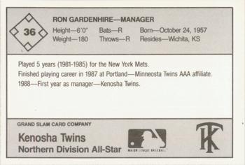 1988 Grand Slam Midwest League All-Stars #36 Ron Gardenhire Back