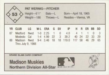 1988 Grand Slam Midwest League All-Stars #53 Pat Wernig Back