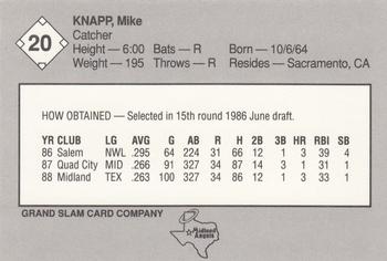 1989 Grand Slam Midland Angels #20 Mike Knapp Back