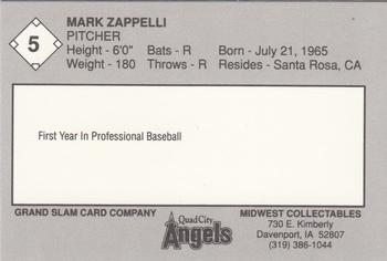 1989 Grand Slam Quad City Angels #5 Mark Zappelli Back