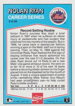 1992 Donruss Coca-Cola Nolan Ryan #2 Nolan Ryan Back