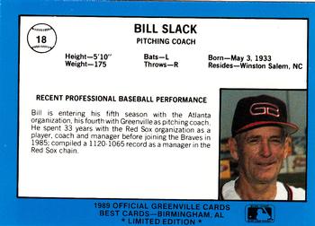 1989 Best Greenville Braves - Platinum #18 Bill Slack Back