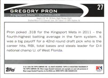 2012 Topps Pro Debut #27 Gregory Pron Back
