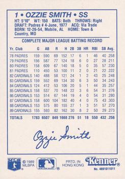 1990 Kenner Starting Lineup Cards #4691011011 Ozzie Smith Back