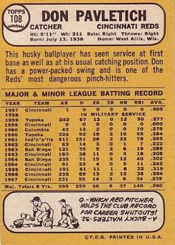 1968 Topps #108 Don Pavletich Back