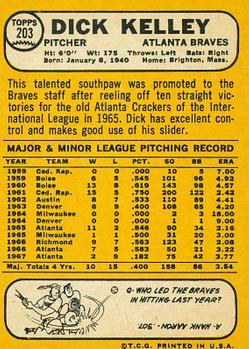 1968 Topps #203 Dick Kelley Back