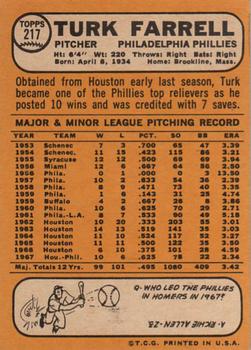 1968 Topps #217 Turk Farrell Back