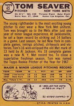 1968 Topps #45 Tom Seaver Back