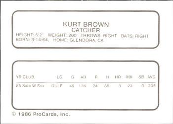 1986 ProCards Appleton Foxes #NNO Kurt Brown Back