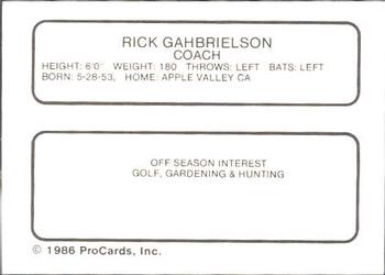 1986 ProCards Bakersfield Dodgers #NNO Rick Gahbrielson Back
