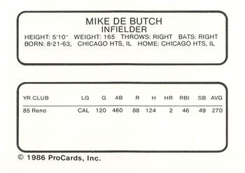 1986 ProCards Beaumont Golden Gators #NNO Mike Debutch Back