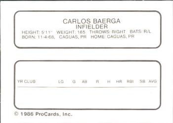 1986 ProCards Charleston Rainbows #1 Carlos Baerga Back