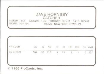 1986 ProCards Clinton Giants #NNO Dave Hornsby Back