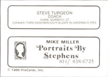 1986 ProCards Erie Cardinals #NNO Steve Turgeon Back