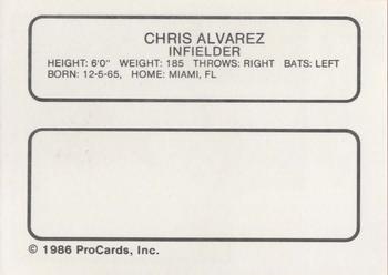 1986 ProCards Ft. Lauderdale Yankees #NNO Chris Alvarez Back