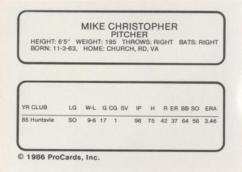 1986 ProCards Ft. Lauderdale Yankees #NNO Mike Christopher Back