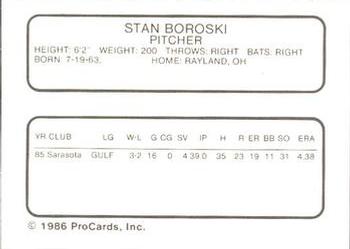 1986 ProCards Ft. Myers Royals #NNO Stan Boroski Back
