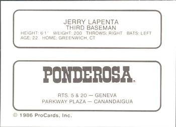 1986 ProCards Geneva Cubs #14 Jerry Lapenta Back