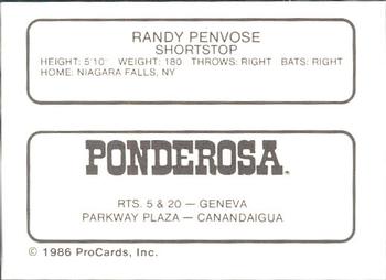 1986 ProCards Geneva Cubs #22 Randy Penvose Back