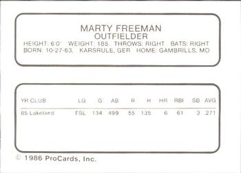1986 ProCards Glens Falls Tigers #5 Marty Freeman Back