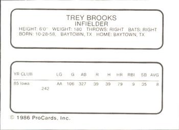 1986 ProCards Iowa Cubs #4 Trey Brooks Back