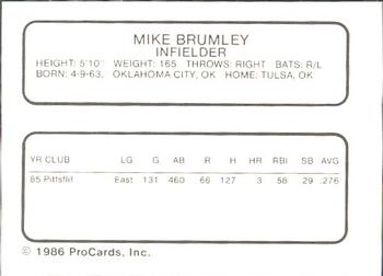 1986 ProCards Iowa Cubs #5 Mike Brumley Back