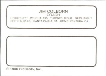 1986 ProCards Iowa Cubs #7 Jim Colborn Back