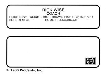 1986 ProCards Madison Muskies #28 Rick Wise Back