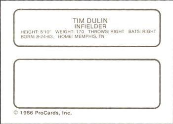 1986 ProCards Miami Marlins #5 Tim Dulin Back