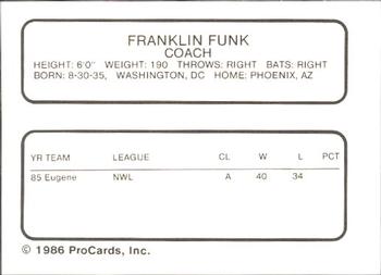 1986 ProCards Omaha Royals #NNO Frank Funk Back