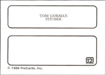 1986 ProCards Portland Beavers #NNO Tom Gorman Back