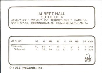 1986 ProCards Richmond Braves #8 Al Hall Back