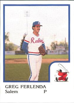 1986 ProCards Salem Red Birds #9 Greg Ferlenda Front